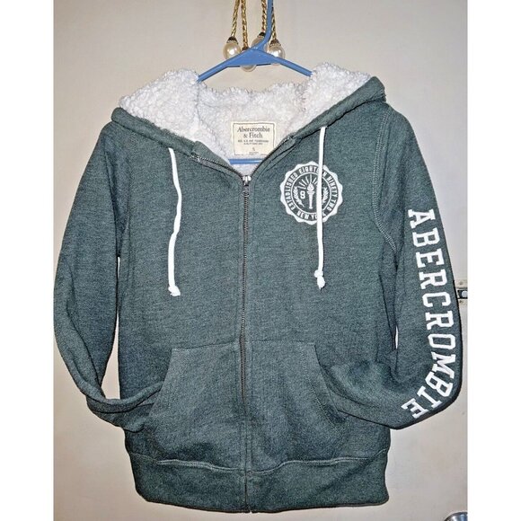 Abercrombie Fitch Women Lined Jacket W/Hood Dark Green SMALL Pockets Drawstring - Picture 1 of 4